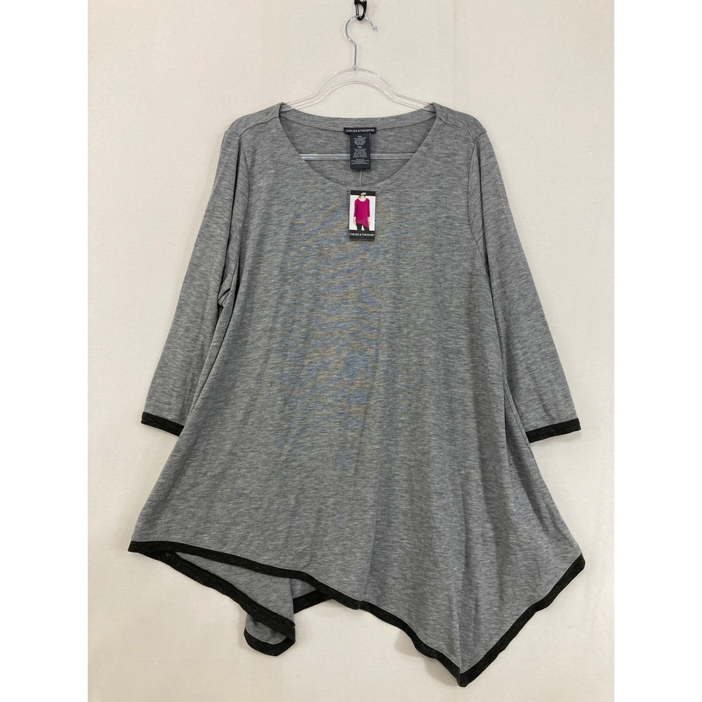 New Chelsea & Theodore Asymmetrical Tunic XXL Grey 3/4 Sleeve Stretch Knit